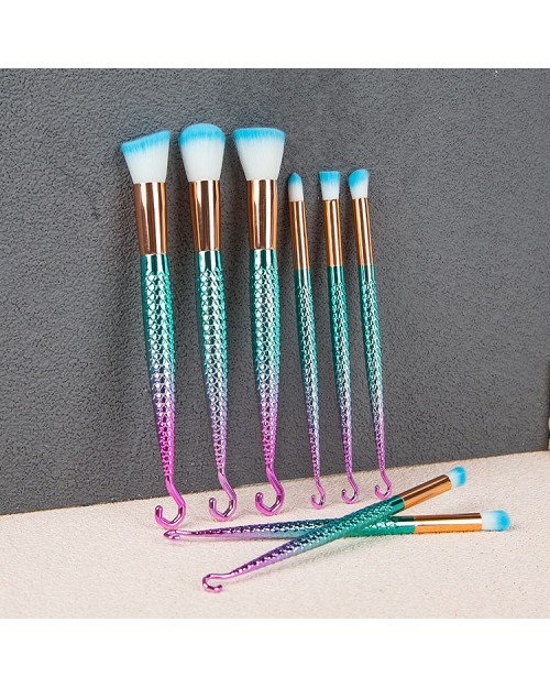 10pcs Mermaid Fish Brushes Kit For Girl Eye Mermaid Makeup Set Brush Plastic Foundation Blush Makeup Brush