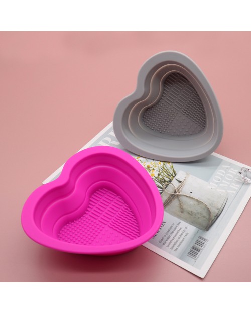 Heart Shaped Pink Silicone Makeup Brush Cleaner Private Label Beauty Tools Cleaning Mat Pad Bowl