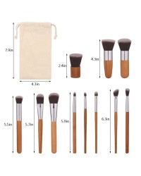 11 Pcs Kabuki Brush Professional Makeup Brush  Logo Natural Bamboo Handle Makeup Brush Set With Bag