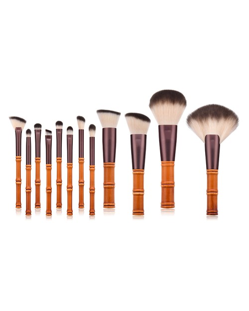 12Pcs Professionnel Wooden High Quality Corrugated shape Handle Makeup Brushes with Nylon Hair For Blush Brush