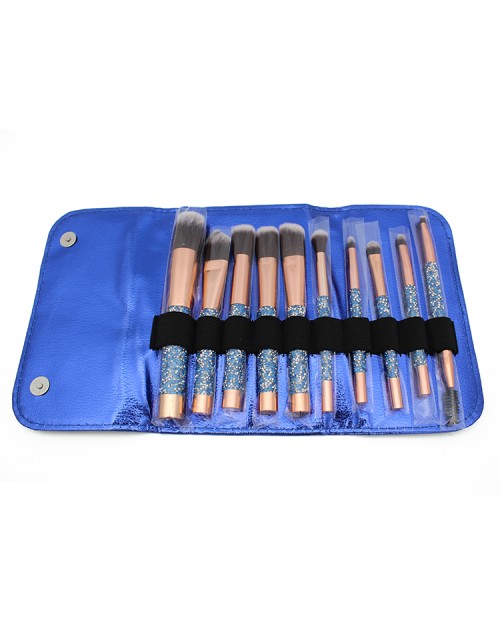 10Pcs Rose Gold Blue Makeup Brushes Glitter Handle Luxury Diamond Makeup Brush Set