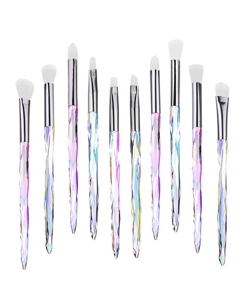 Professional Cosmetic Eye Brush Kit 10Pcs Translucent Plastic Handle Diamond Glitter Crystal Eye Makeup Brush Set