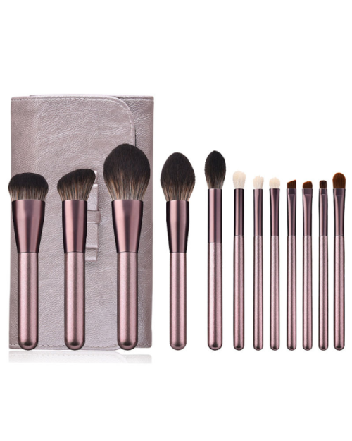 New Style 12Pcs Champaign Gold Wooden Handle Private Label Makeup Brushes Beginner Synthetic Makeup Brush Set With Case