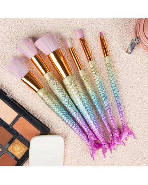 5 pcs-set Gradient Color Fishtail Set Facial beauty tool Mermaid Makeup brush with Mermaid Handle