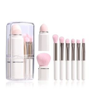 Retractable 8pcs Travel Makeup Brush Set Foundation Powder Concealer Eye shadows Blush Makeup Brushes With Case