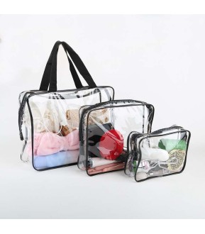 3Pcs Cosmetic Makeup Bags Set Clear Pvc With Zipper Handle Travel Luggage Pouch Waterproof Cosmetic Bags Set