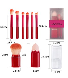 Retractable 8pcs Travel Makeup Brush Set Foundation Powder Concealer Eye shadows Blush Makeup Brushes With Case